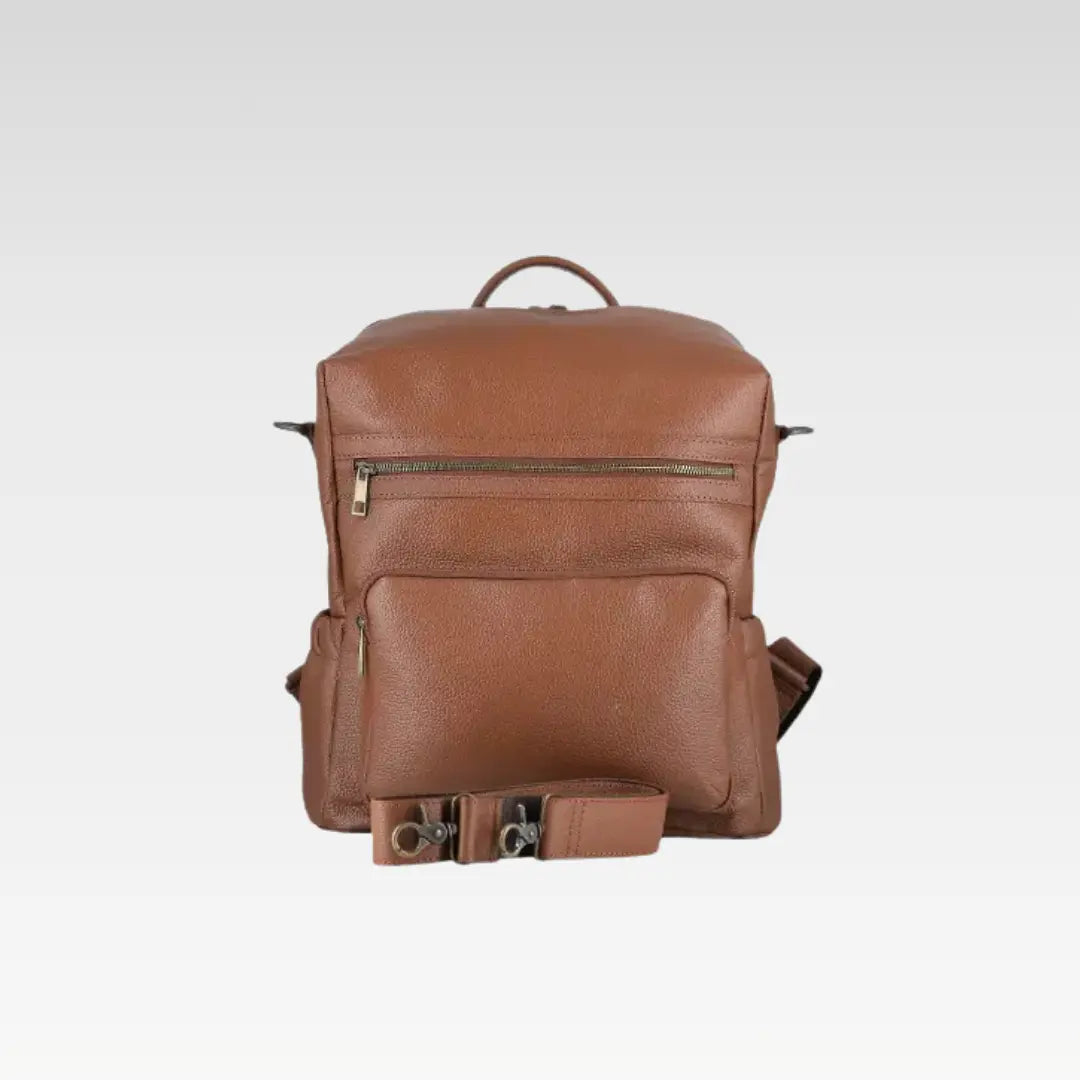 Tan Elegant Leather Ladies Backpack For Daily Use & Travel