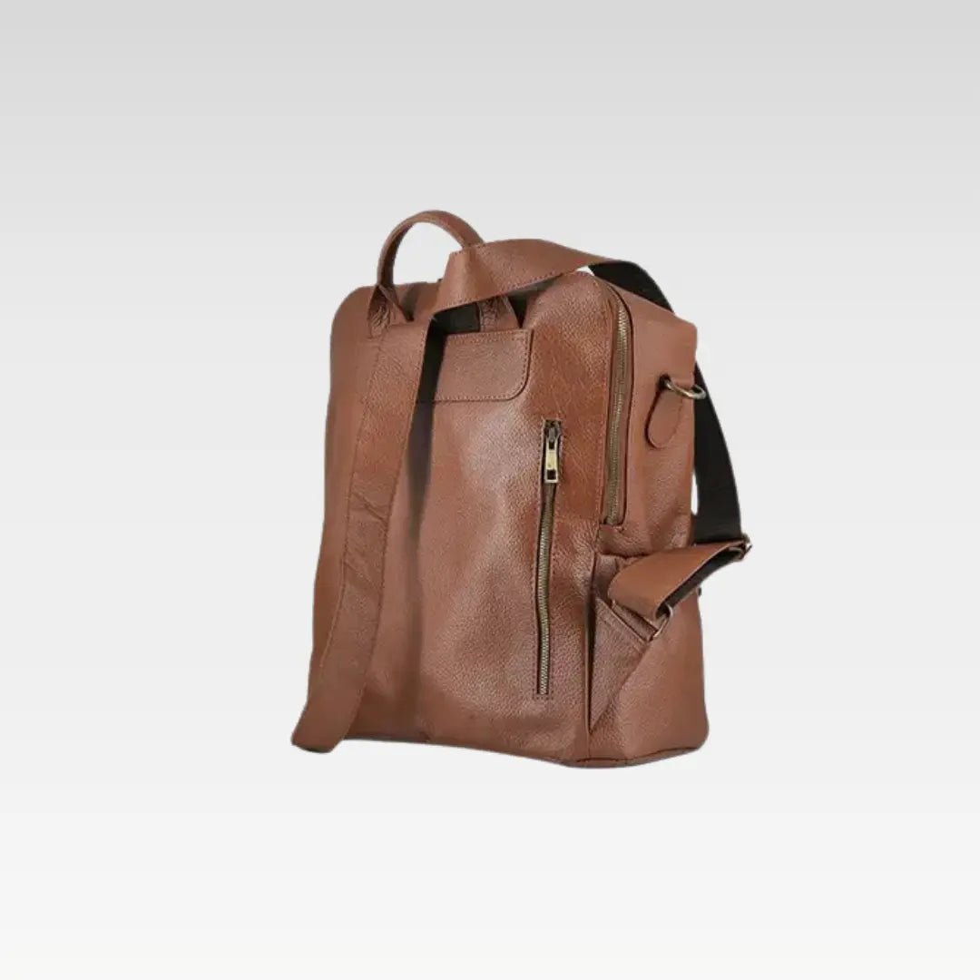 Tan Elegant Leather Ladies Backpack For Daily Use & Travel