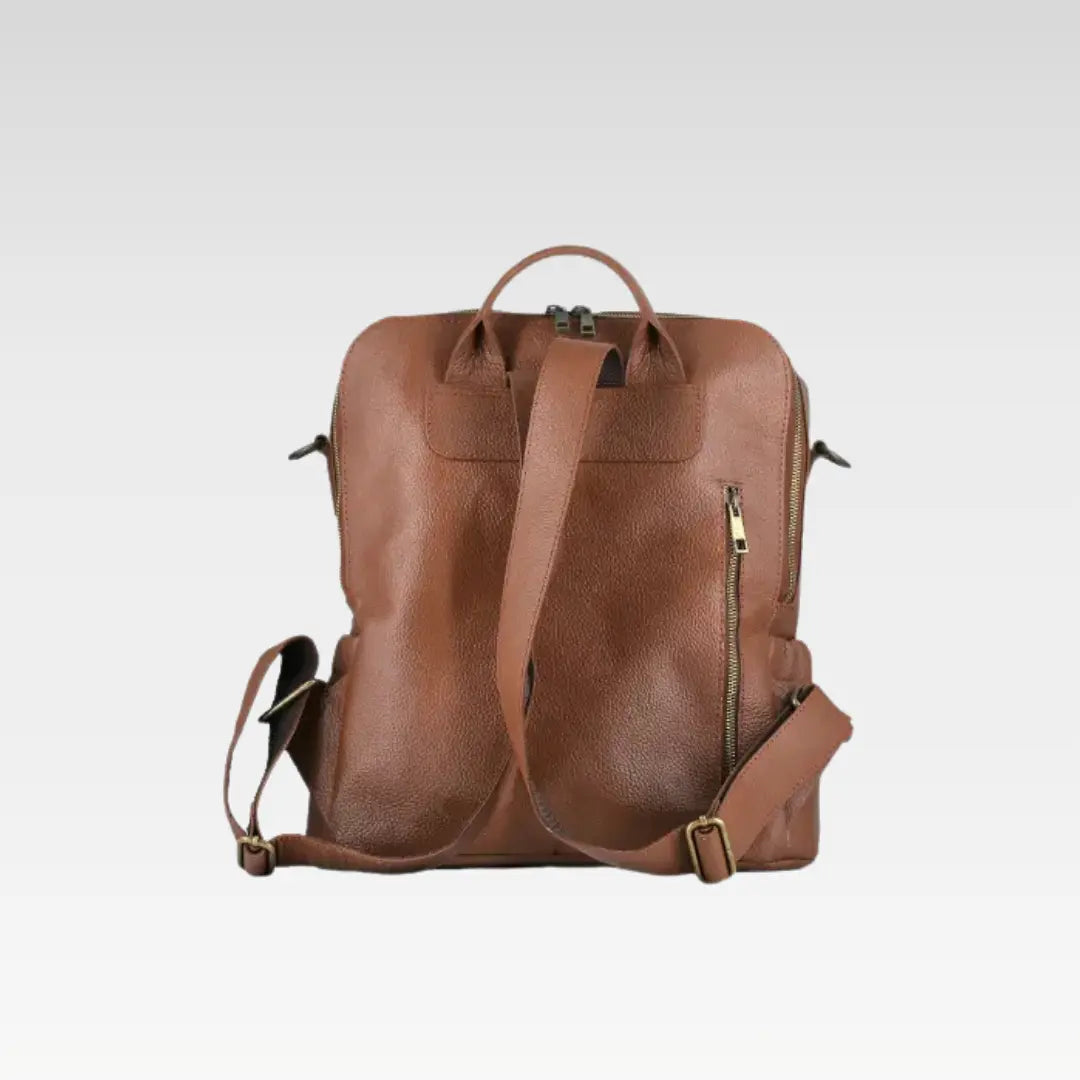 Tan Elegant Leather Ladies Backpack For Daily Use & Travel