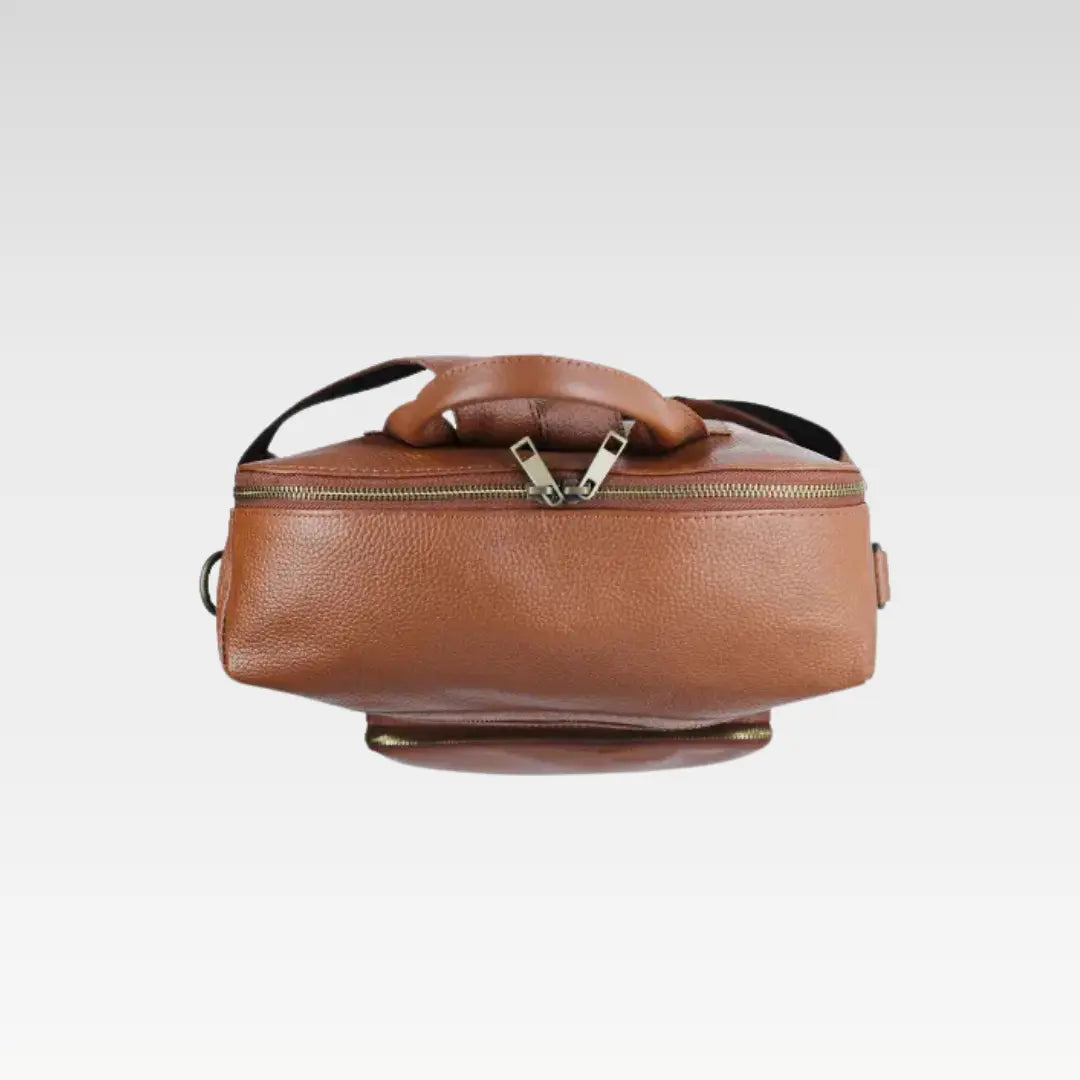 Tan Elegant Leather Ladies Backpack For Daily Use & Travel