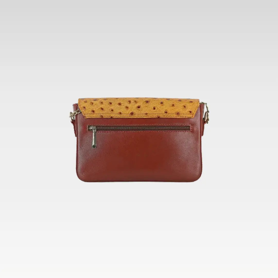 Tawny Brown Ostrich Texture Leather Clutch Bag