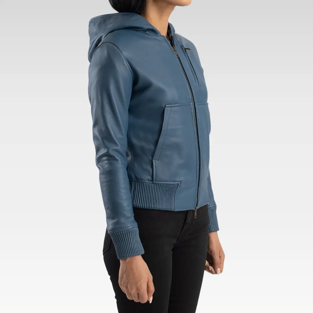 Luna Hooded Leather Bomber Jacket