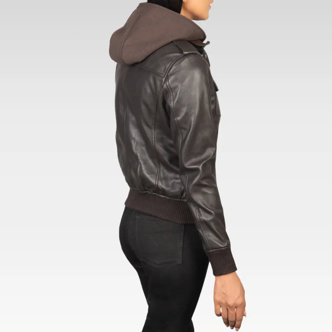 Roslyn Hooded Leather Bomber Jacket