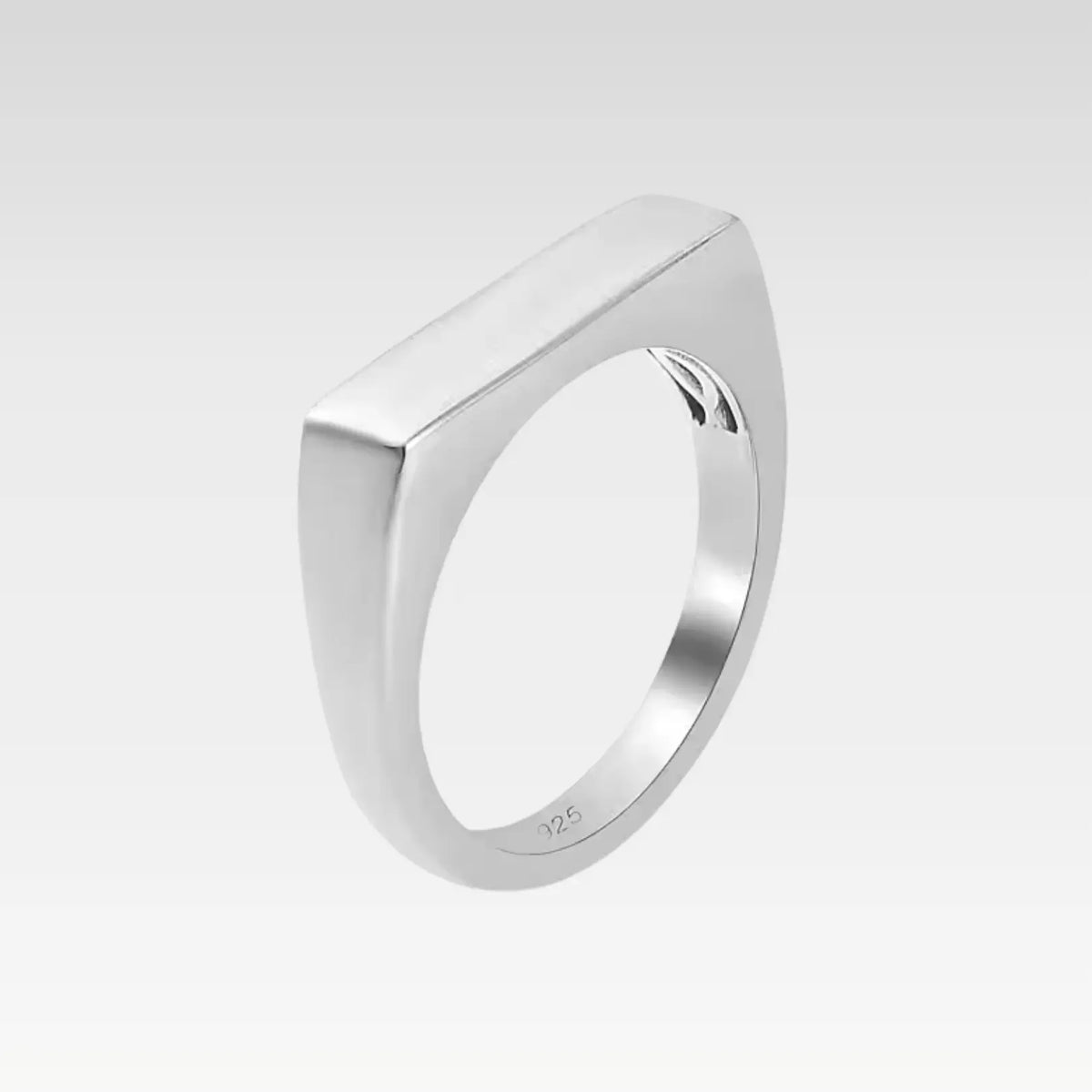  Sleek 925 silver flat top signet ring with modern architectural rectangular design and clean edges