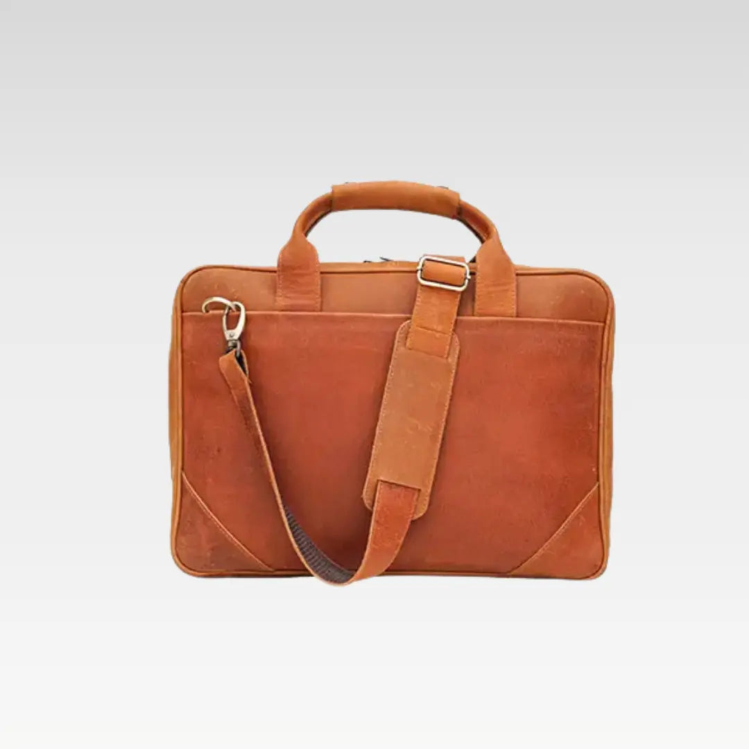 Tan Stylish Slim Leather Laptop Bag - Minimalist & Versatile