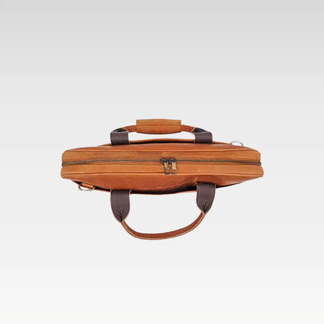 Tan Stylish Slim Leather Laptop Bag - Minimalist & Versatile