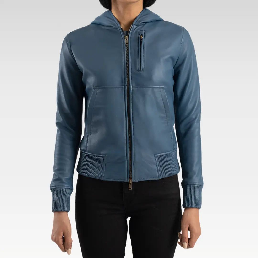 Luna Hooded Leather Bomber Jacket