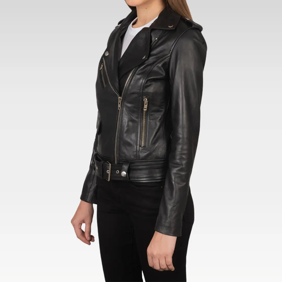 Alison Black Leather Biker Jacket