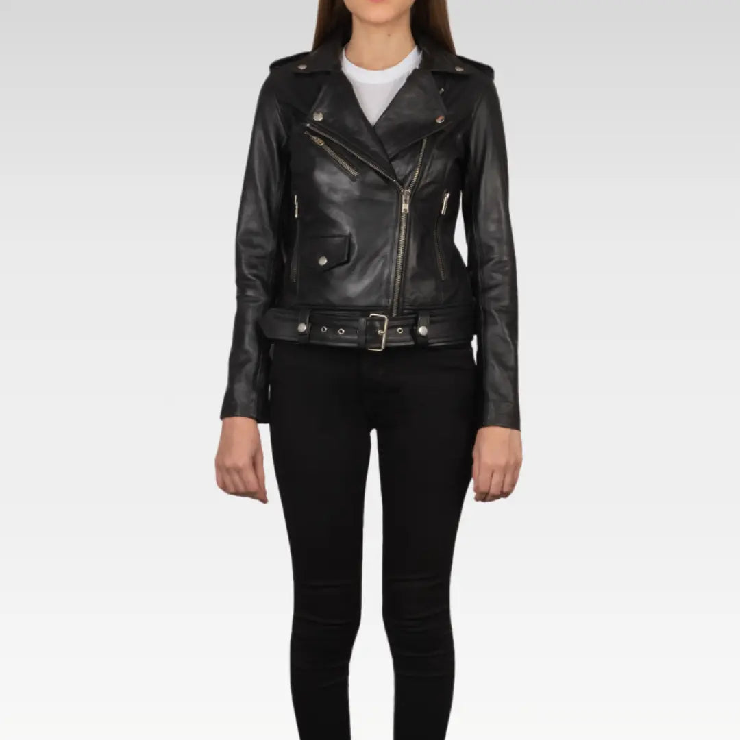 Alison Black Leather Biker Jacket
