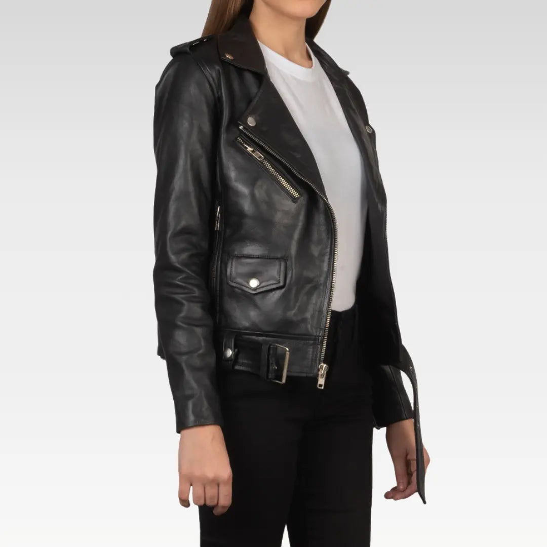 Alison Black Leather Biker Jacket