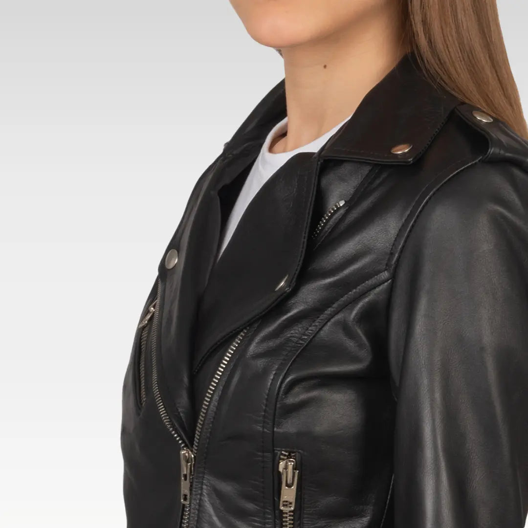 Alison Black Leather Biker Jacket