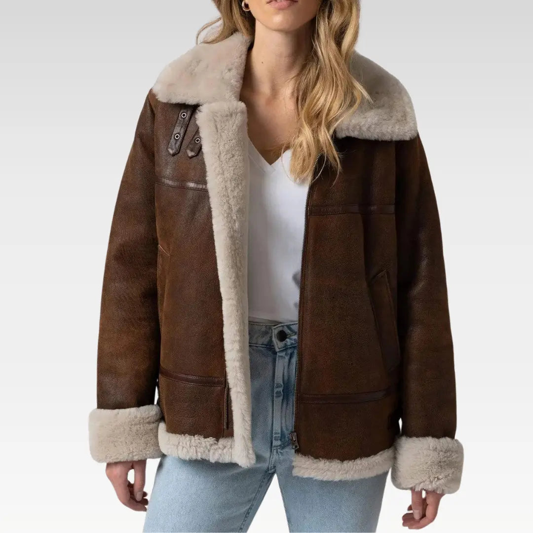 Amelia Aviator Jacket - Brown