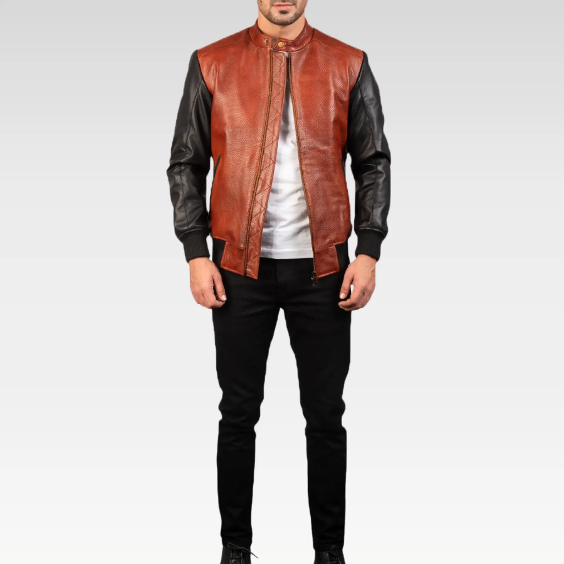 Avan Black & Maroon Leather Bomber Jacket