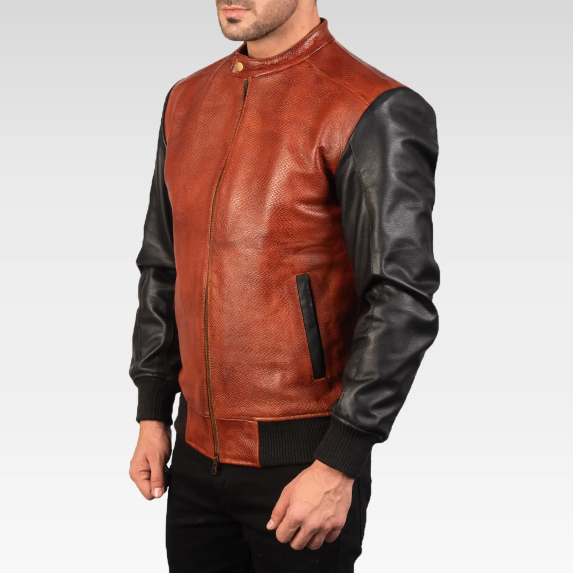 Avan Black & Maroon Leather Bomber Jacket