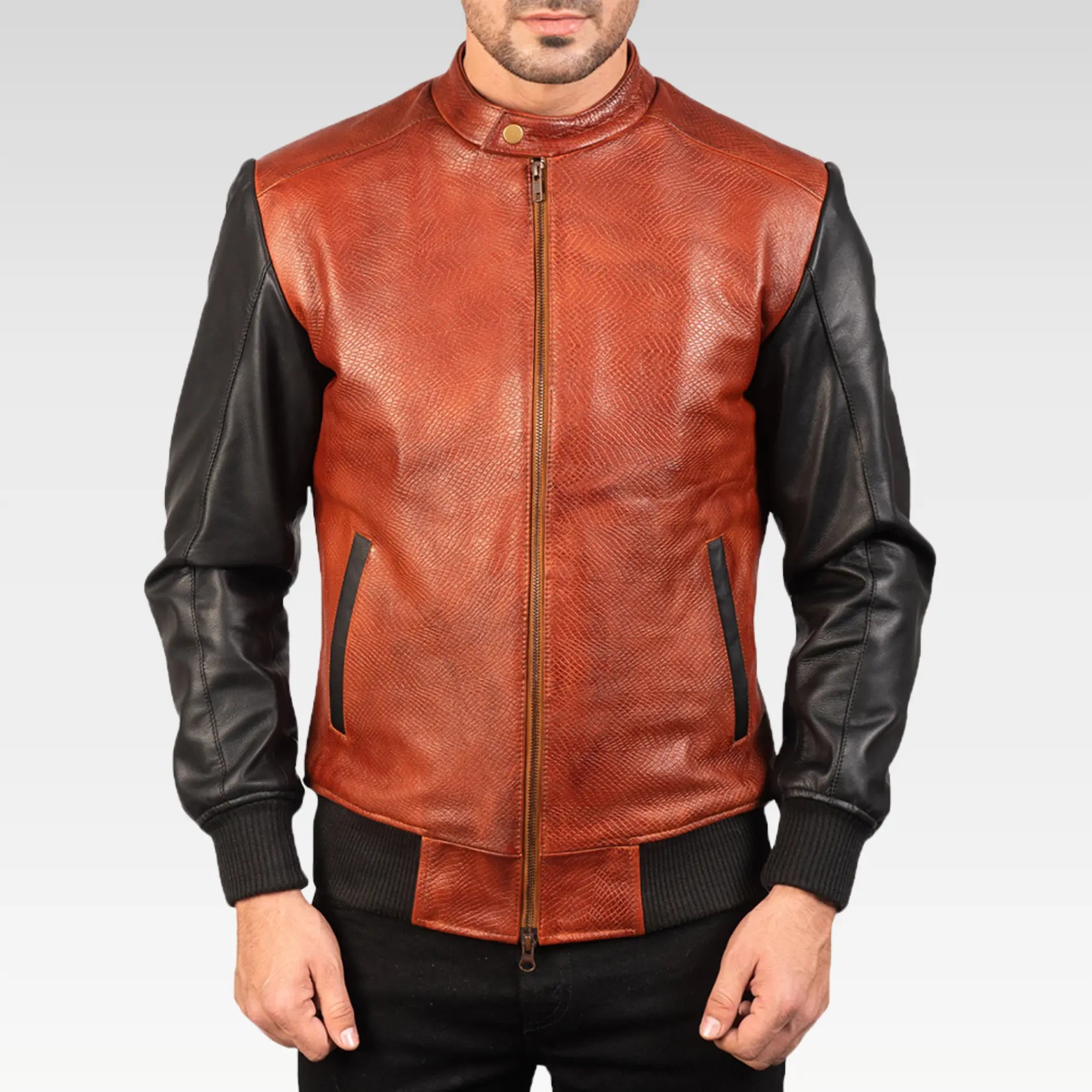 Avan Black & Maroon Leather Bomber Jacket