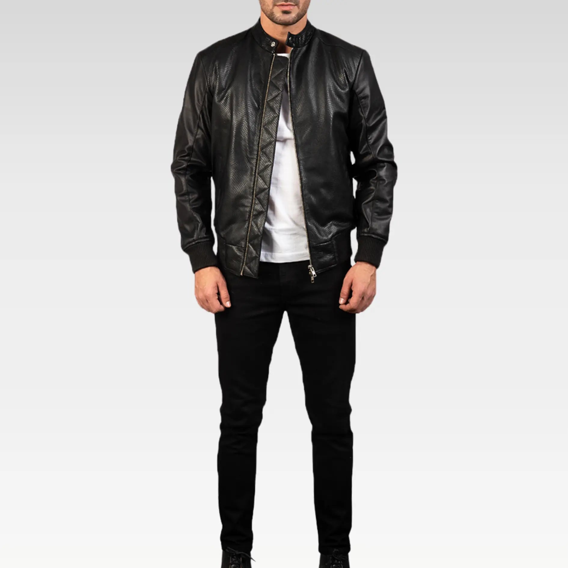 Avan Black & Maroon Leather Bomber Jacket