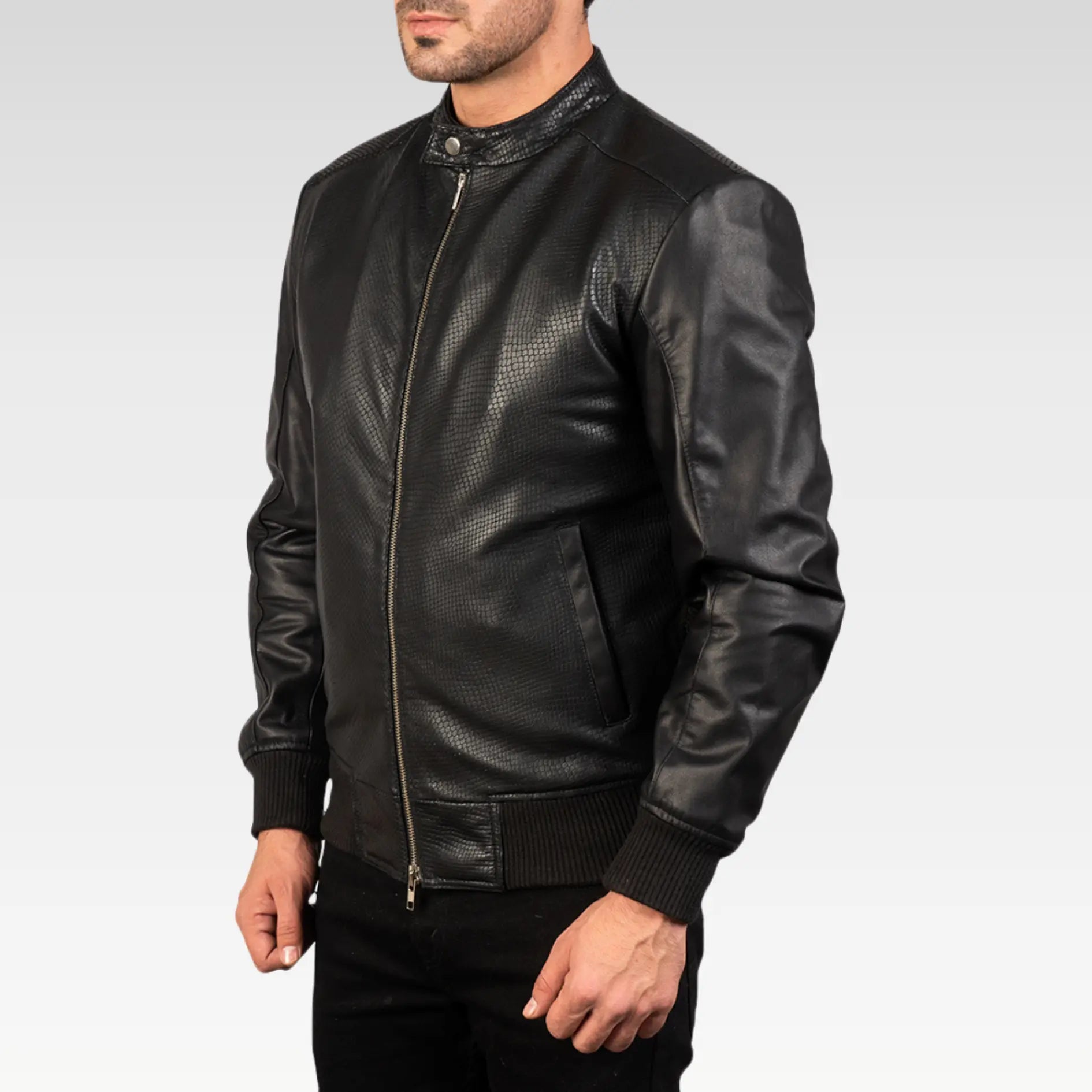 Avan Black & Maroon Leather Bomber Jacket