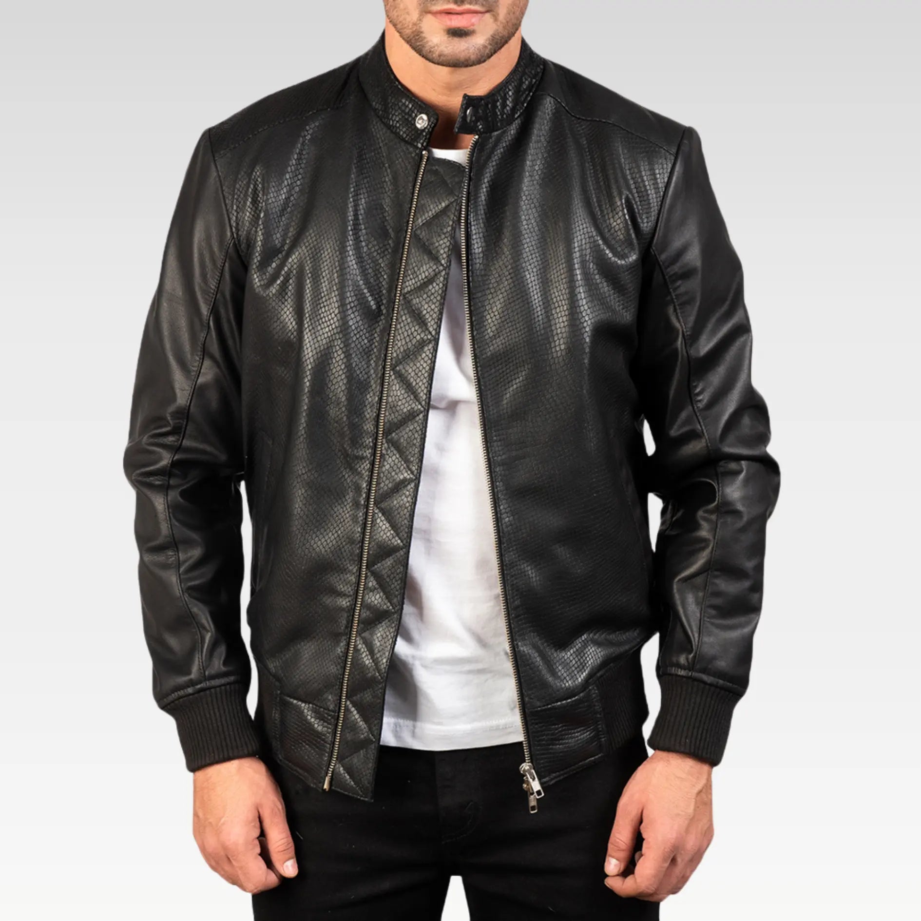 Avan Black & Maroon Leather Bomber Jacket