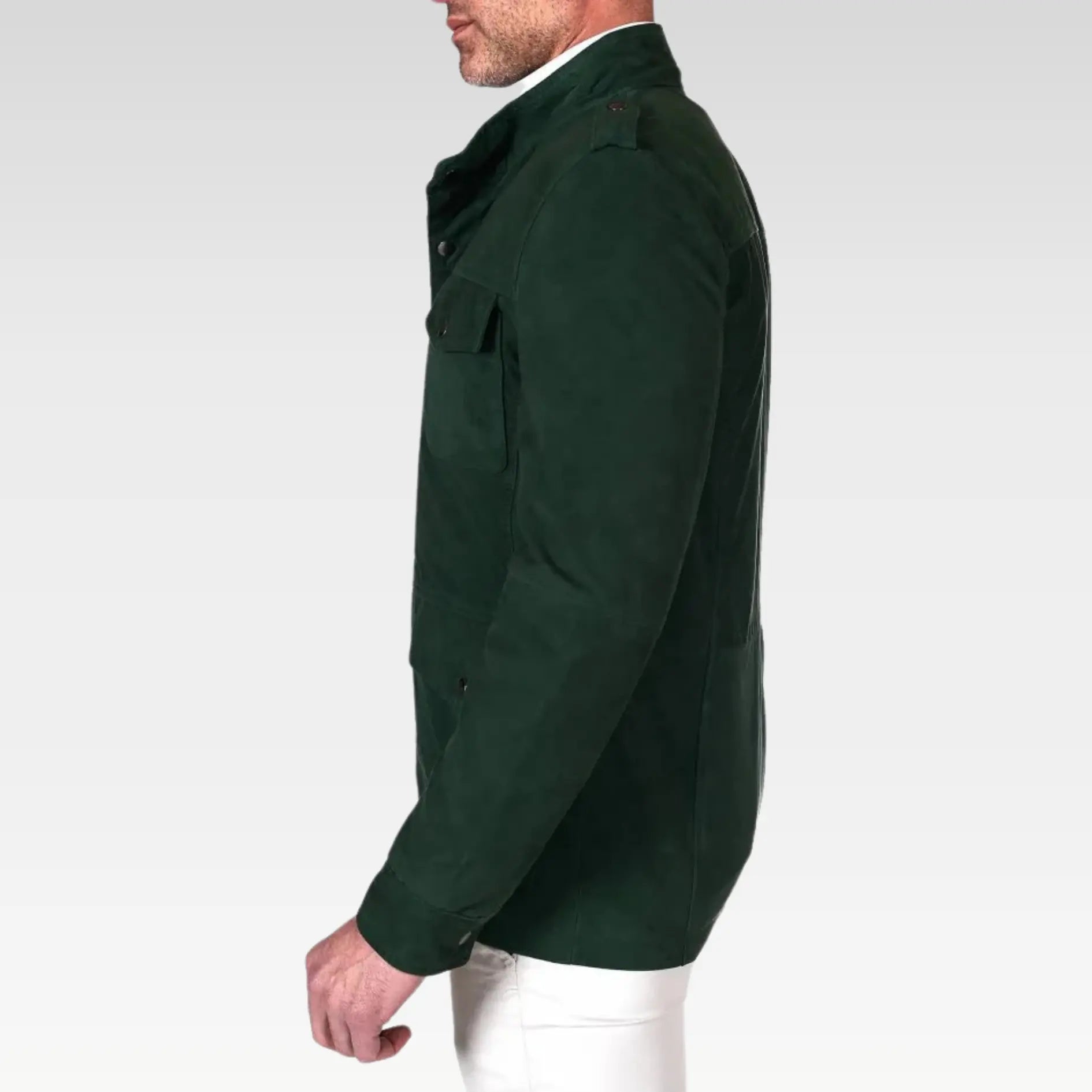 Axel - Green suede leather saharan jacket with patch pockets