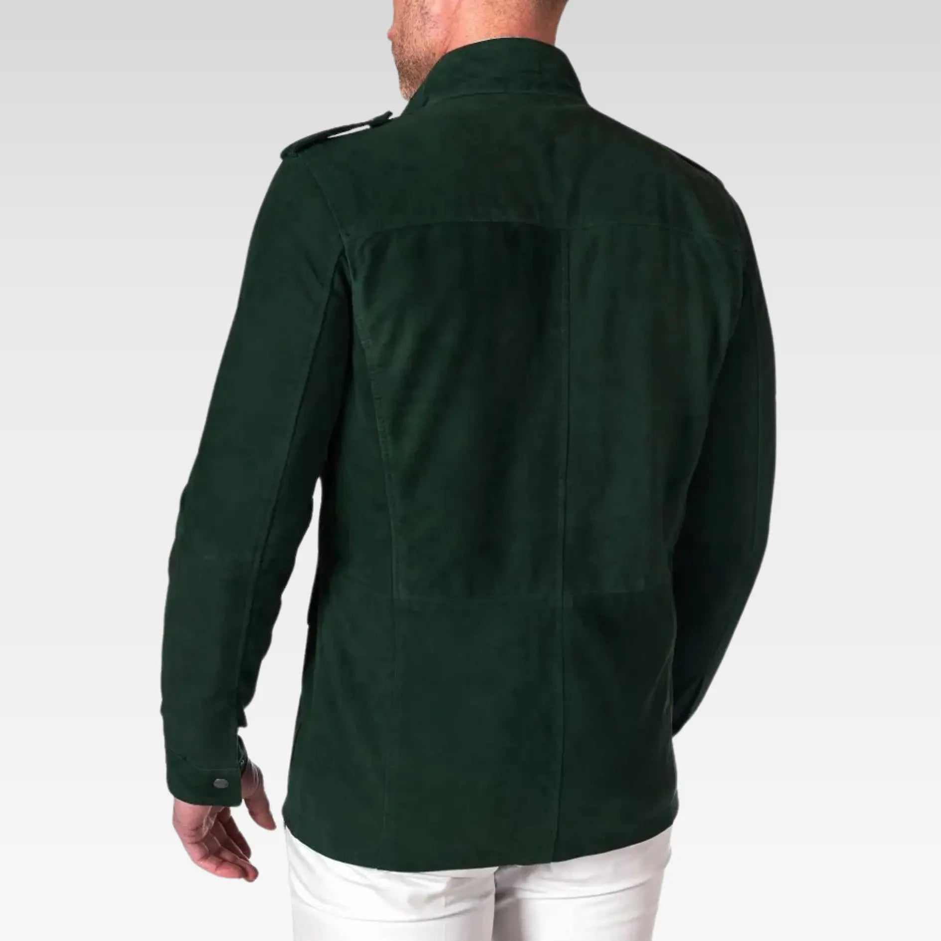 Axel - Green suede leather saharan jacket with patch pockets
