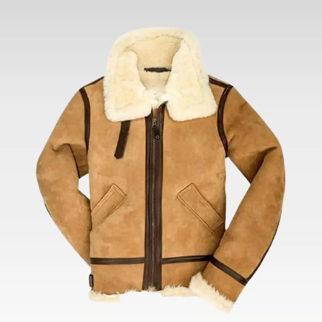 BOMBER SUEDE LEATHER SHEARLING JACKET