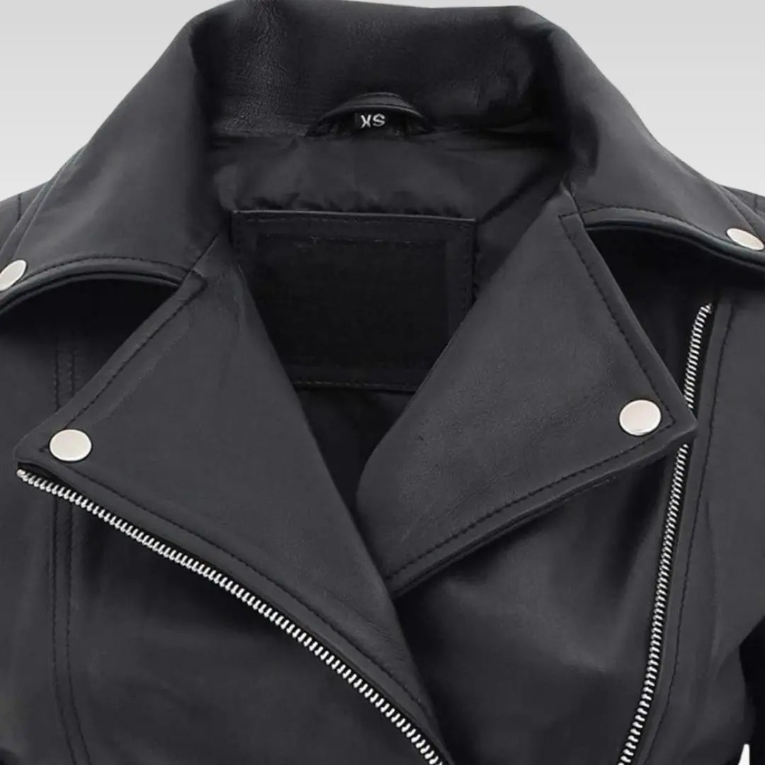 Women's Bari Black Real Leather Biker Jacket