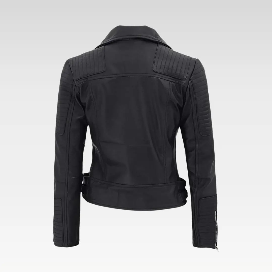 Women's Bari Black Real Leather Biker Jacket