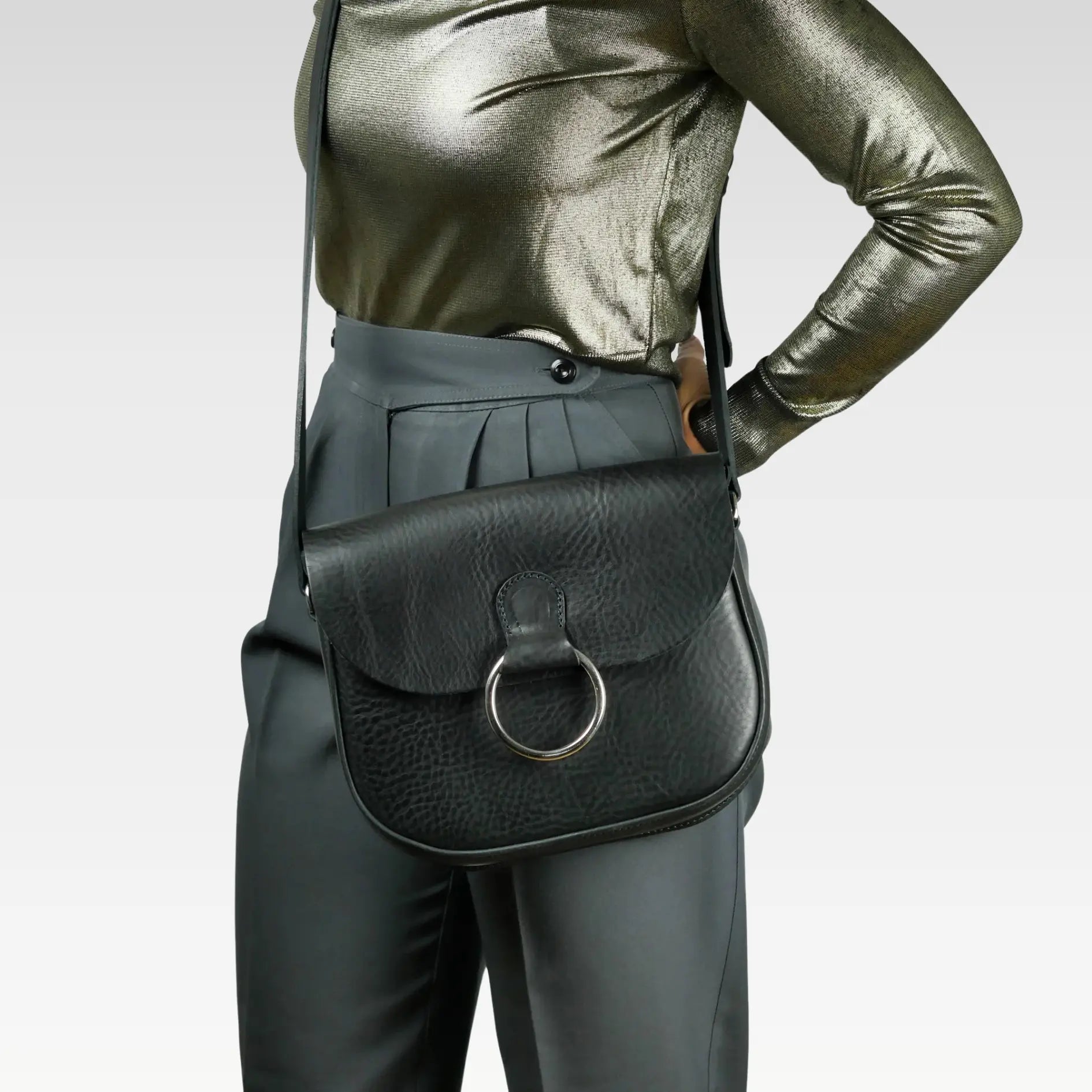 Belle Black Leather Crossbody Bag