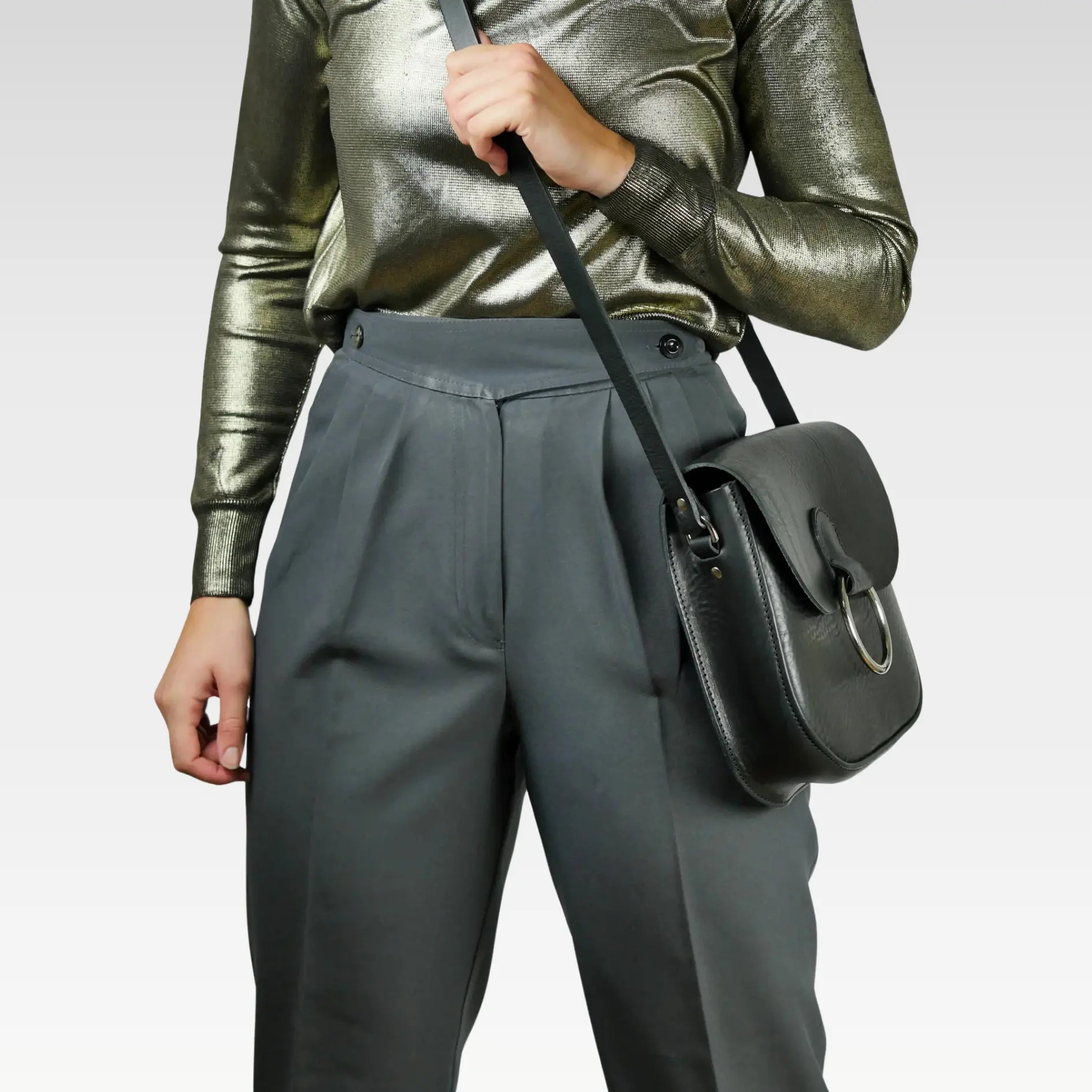 Belle Black Leather Crossbody Bag