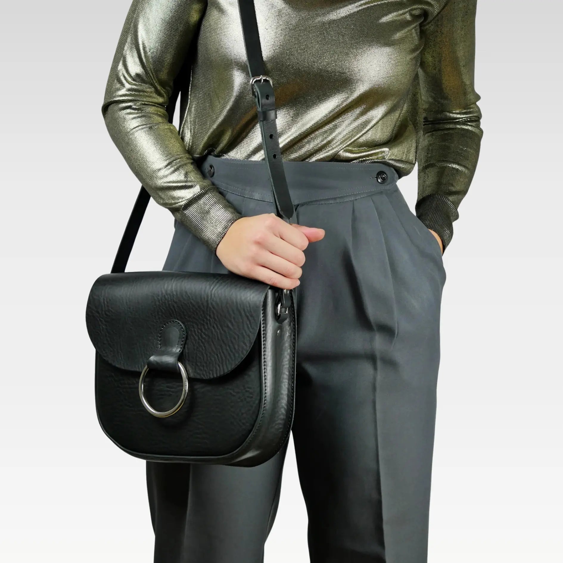 Belle Black Leather Crossbody Bag