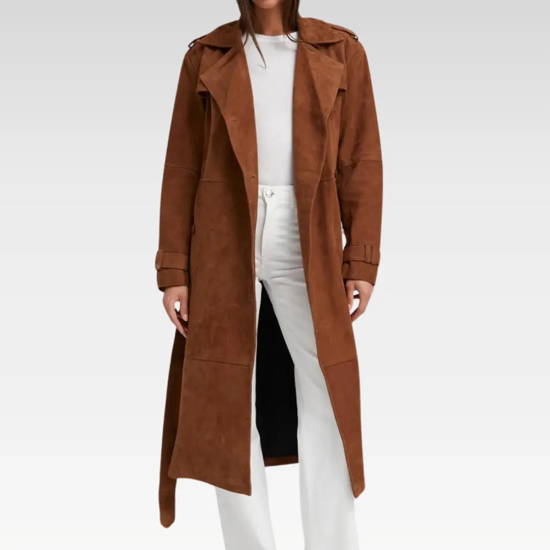 Belle de Jour Cognac Suede Trench