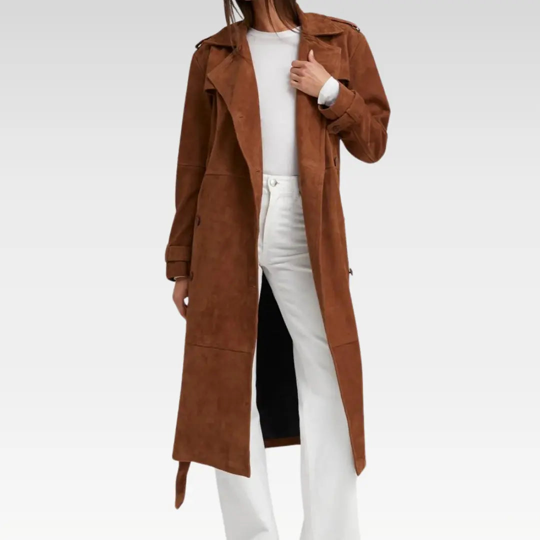 Belle de Jour Cognac Suede Trench