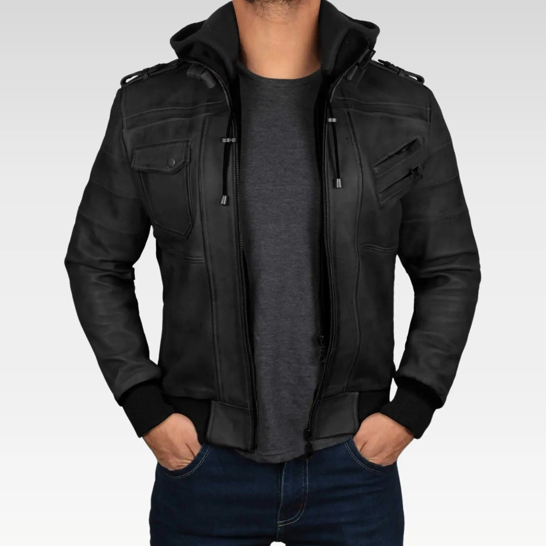 Black Hooded Leather Jacket