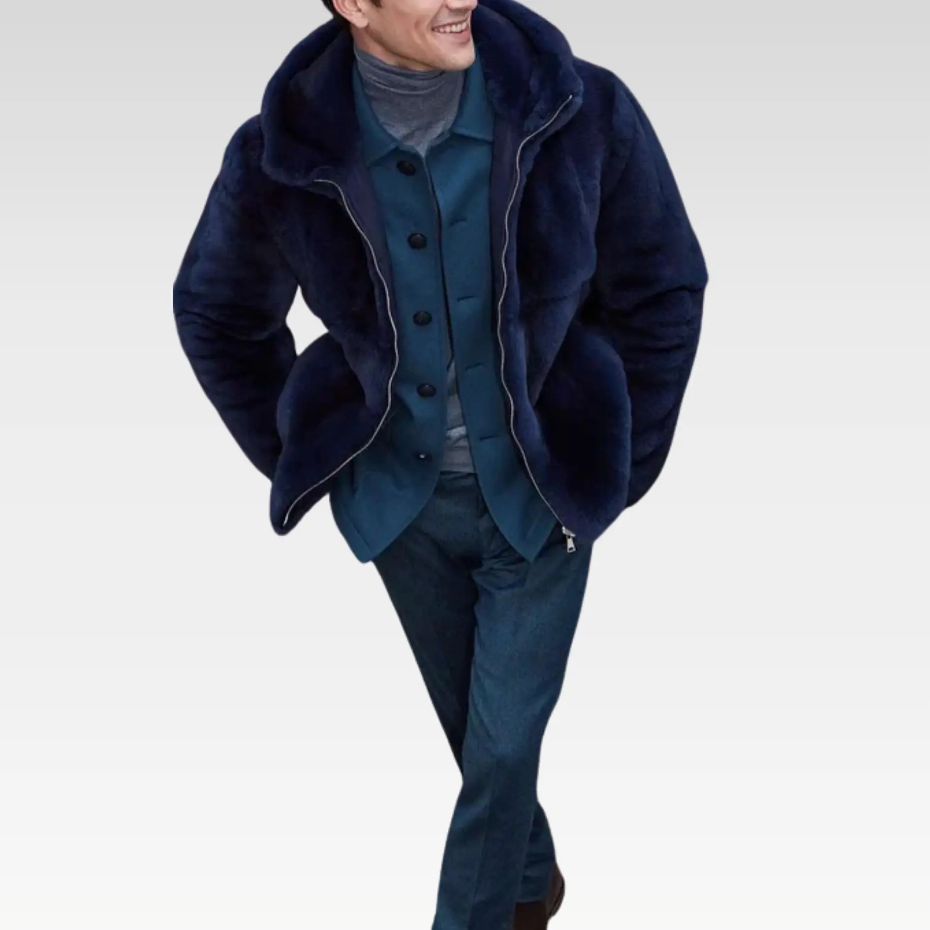 Blue fur jacket mens