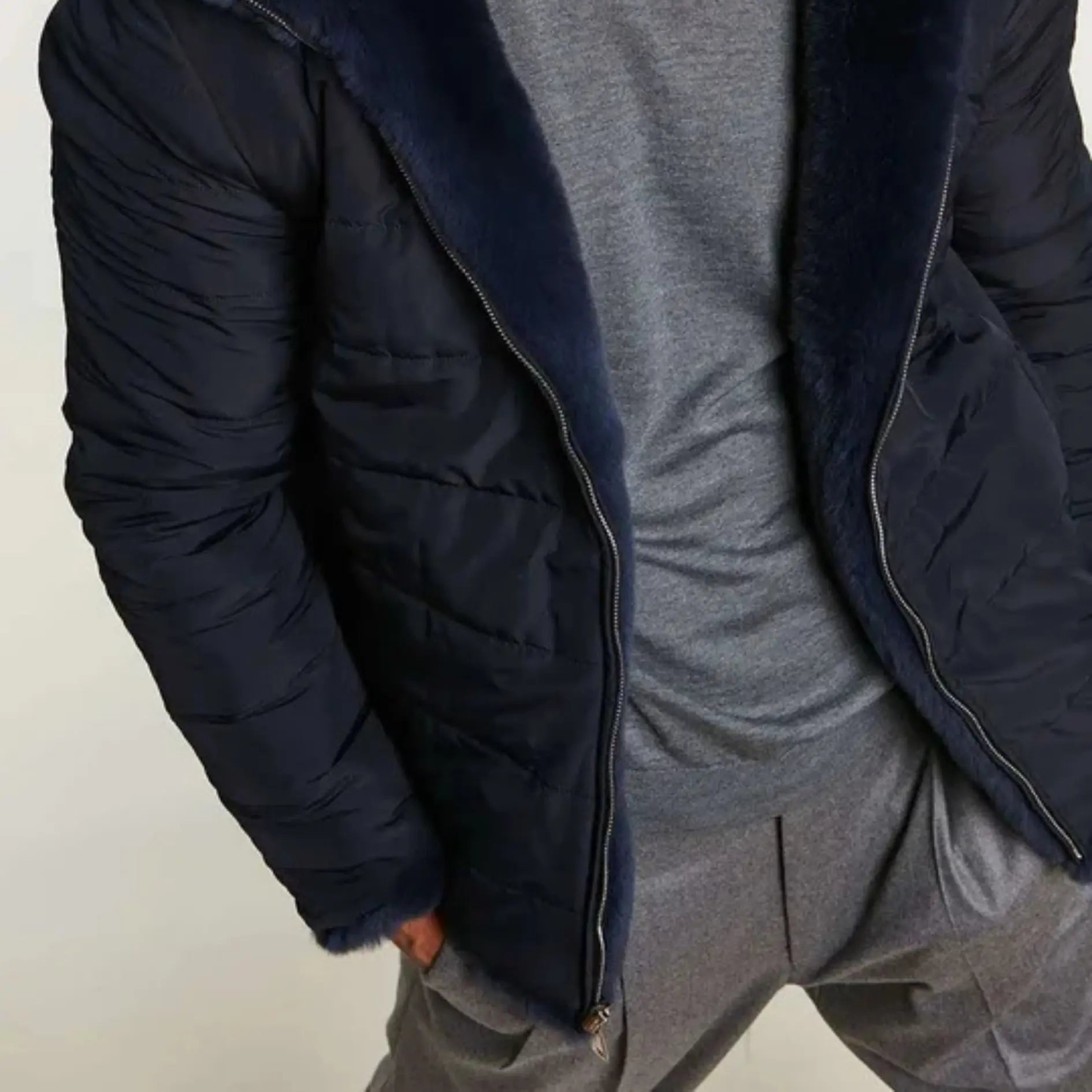 Blue fur jacket mens