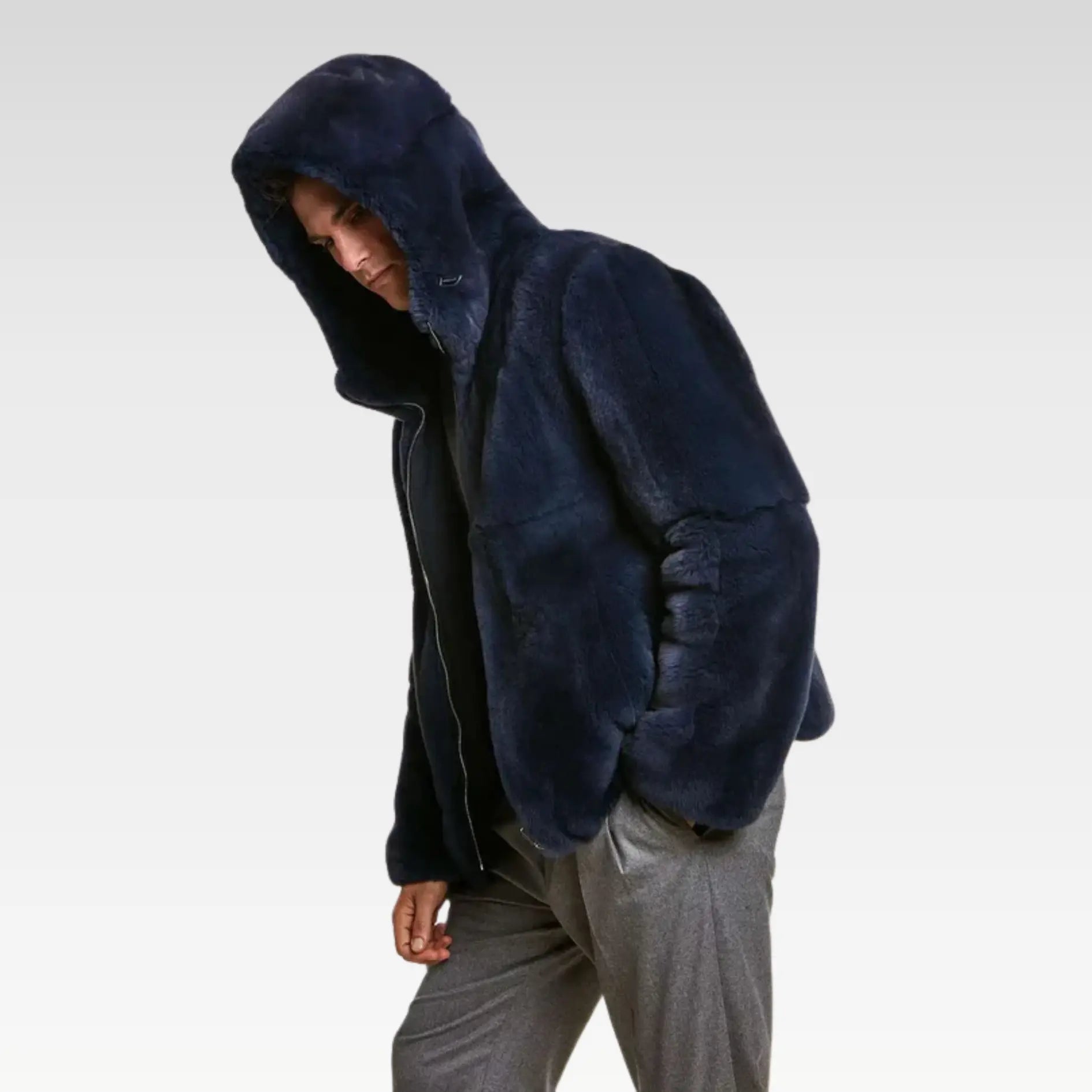 Blue fur jacket mens