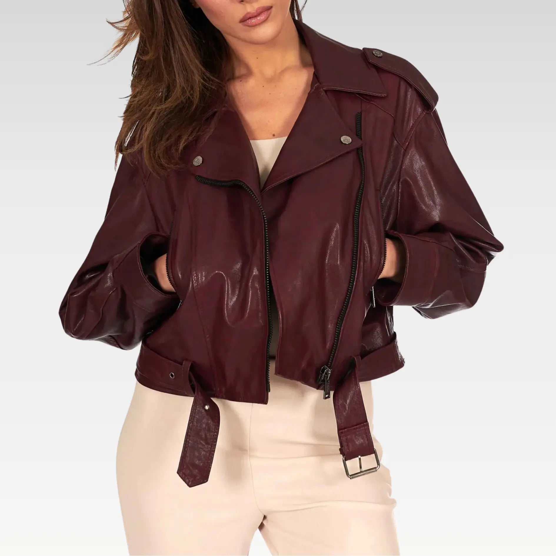 Bordeaux Leather Biker Jacket