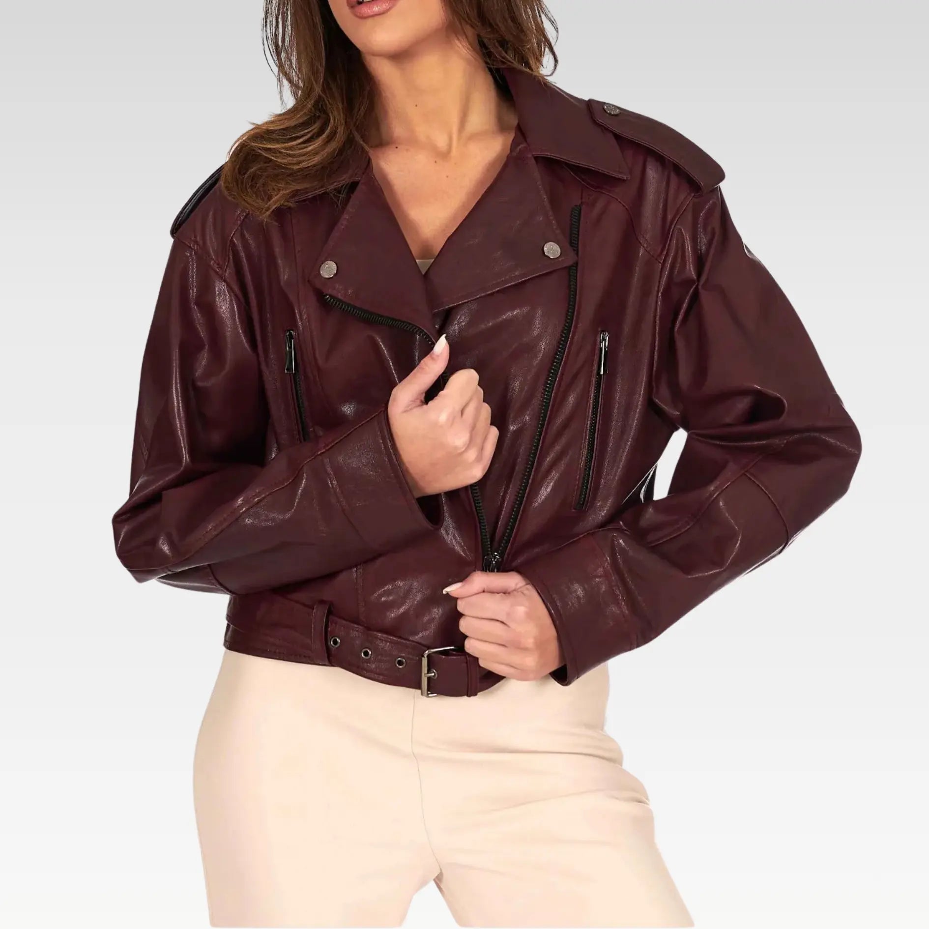 Bordeaux Leather Biker Jacket