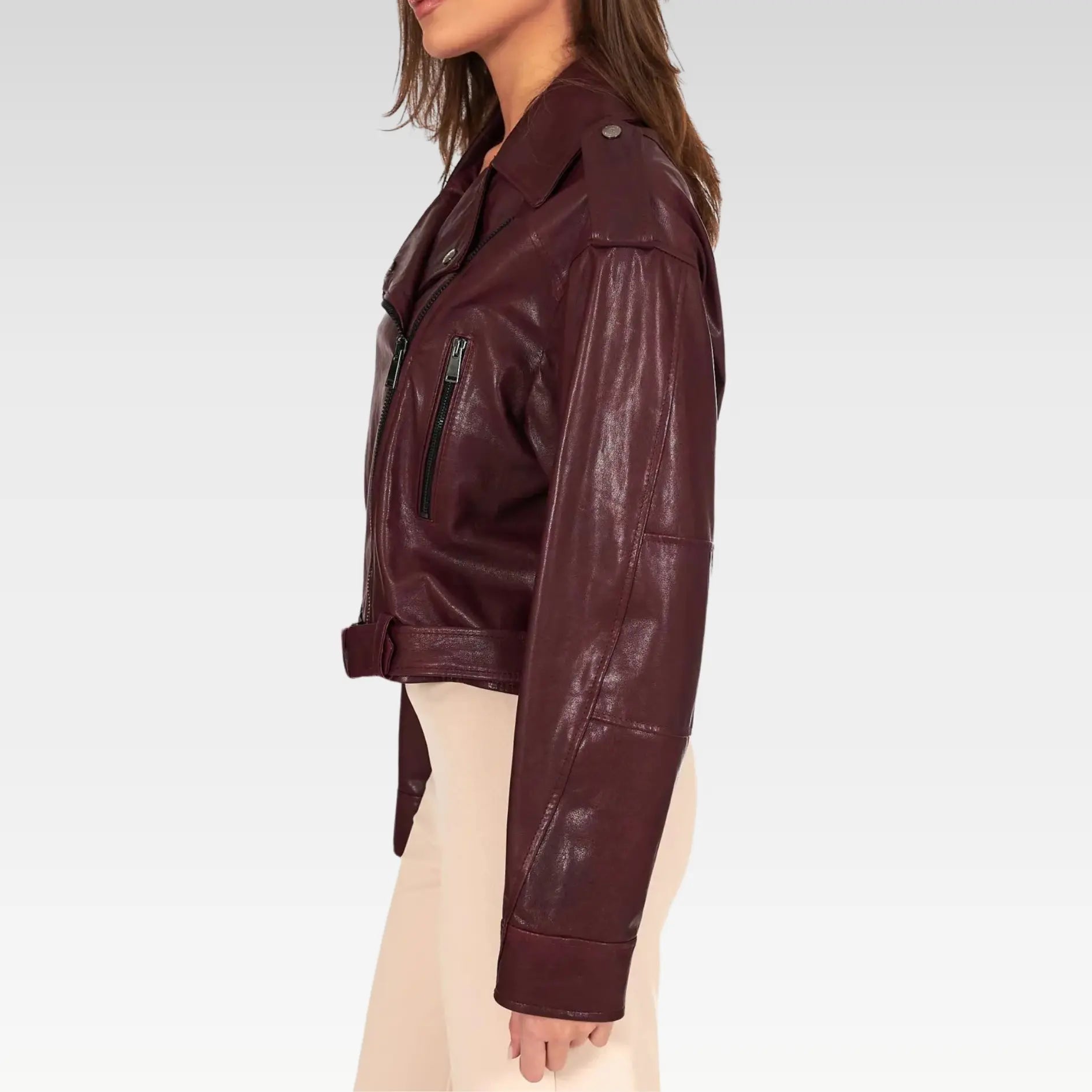 Bordeaux Leather Biker Jacket