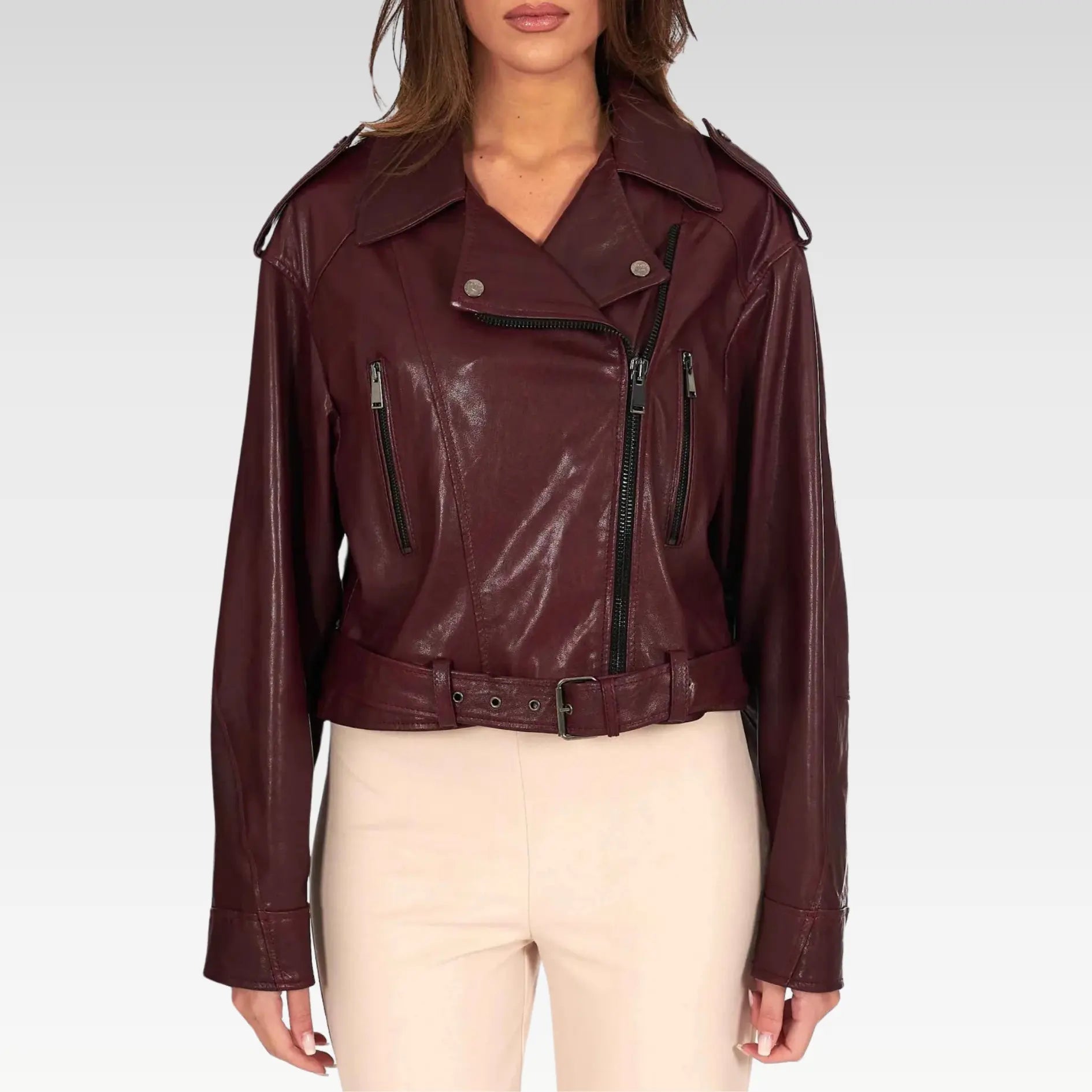 Bordeaux Leather Biker Jacket