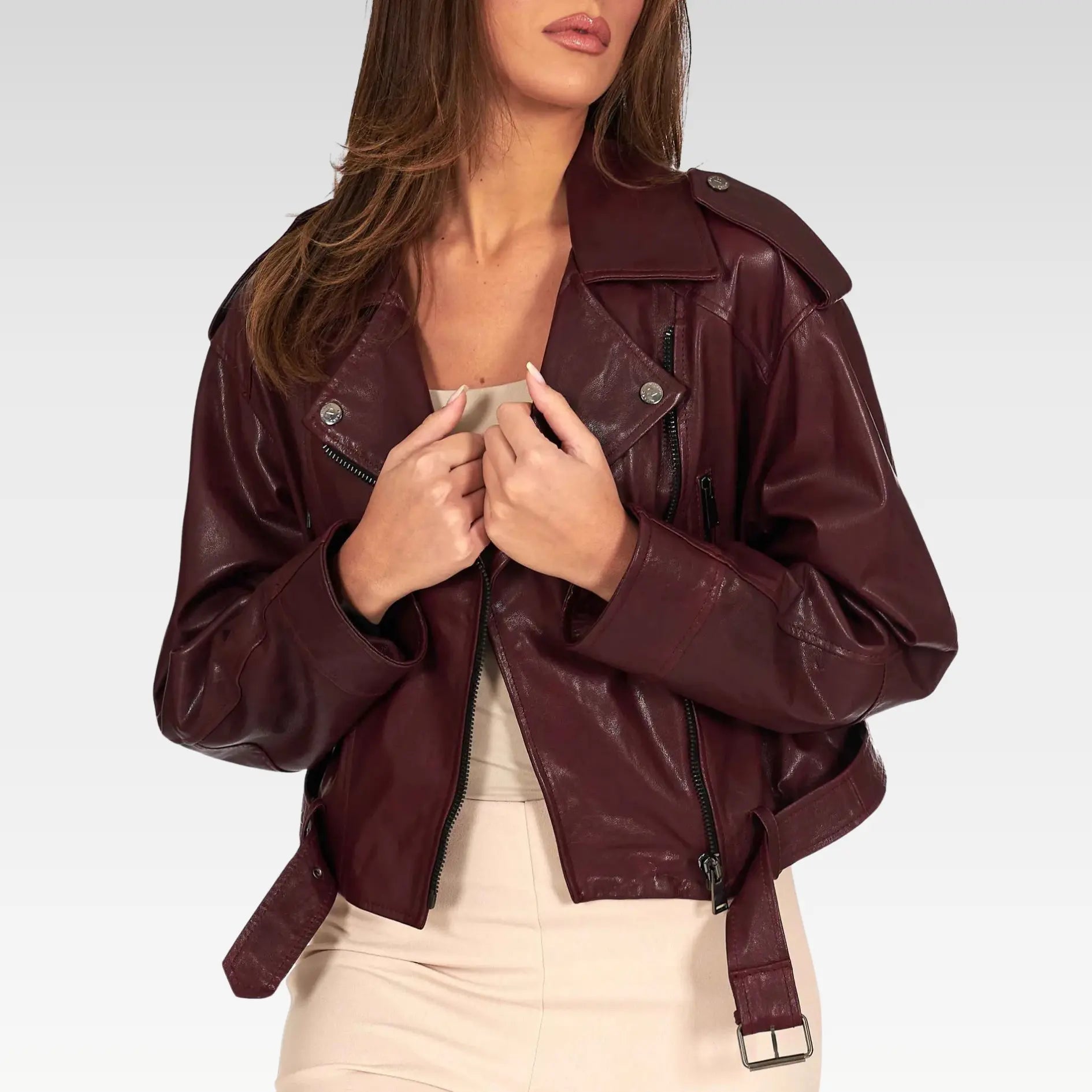Bordeaux Leather Biker Jacket