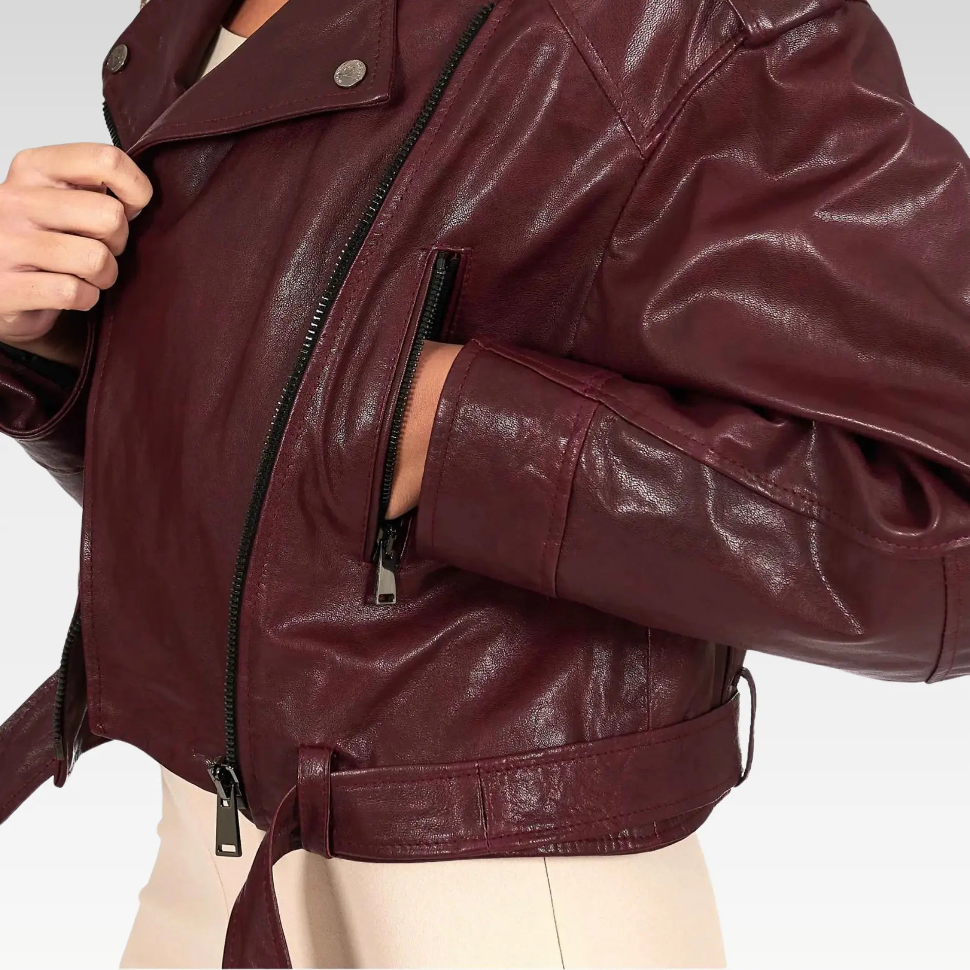 Bordeaux Leather Biker Jacket