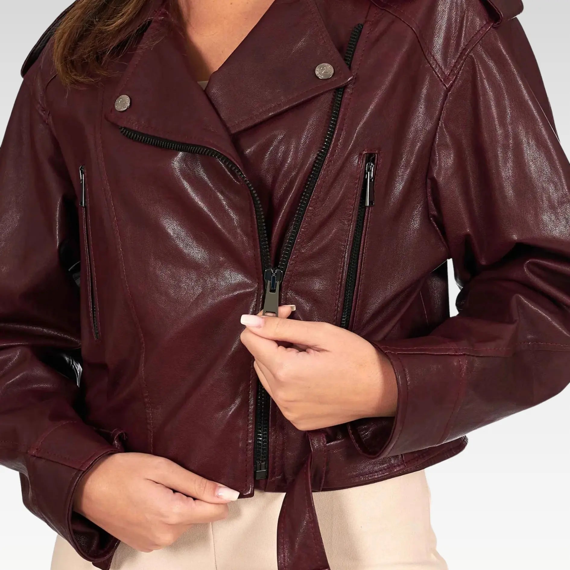 Bordeaux Leather Biker Jacket