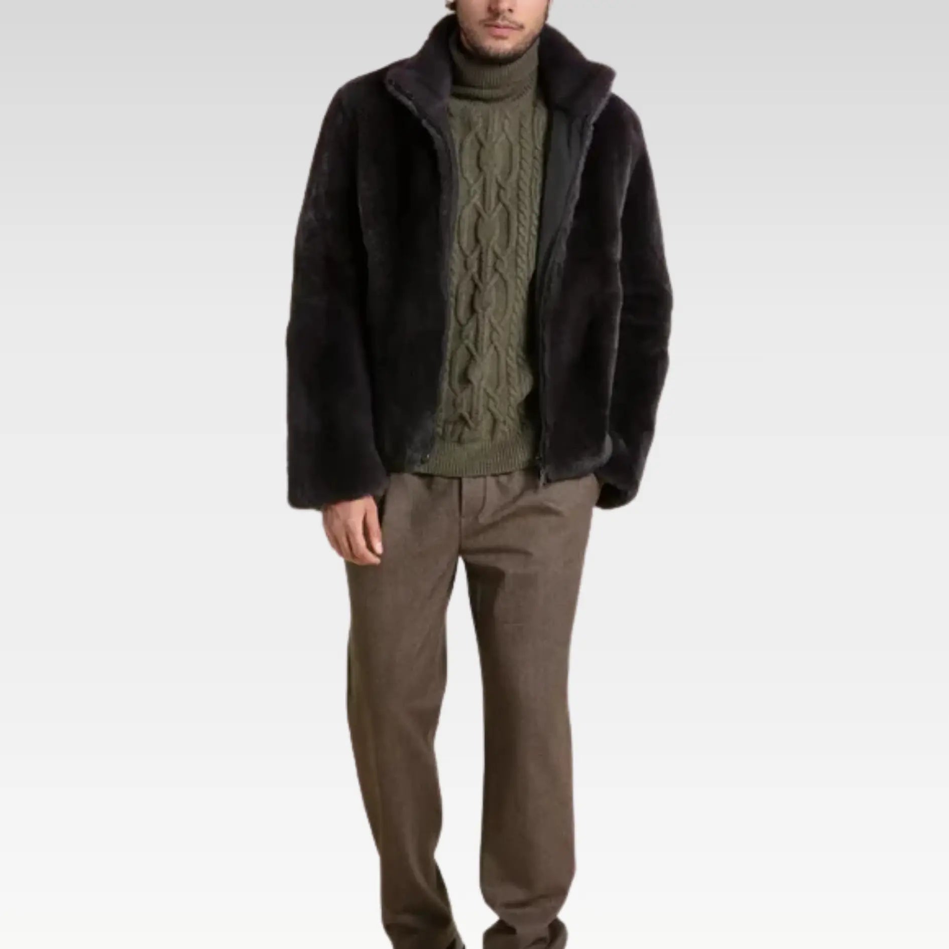 Brown fur jacket men