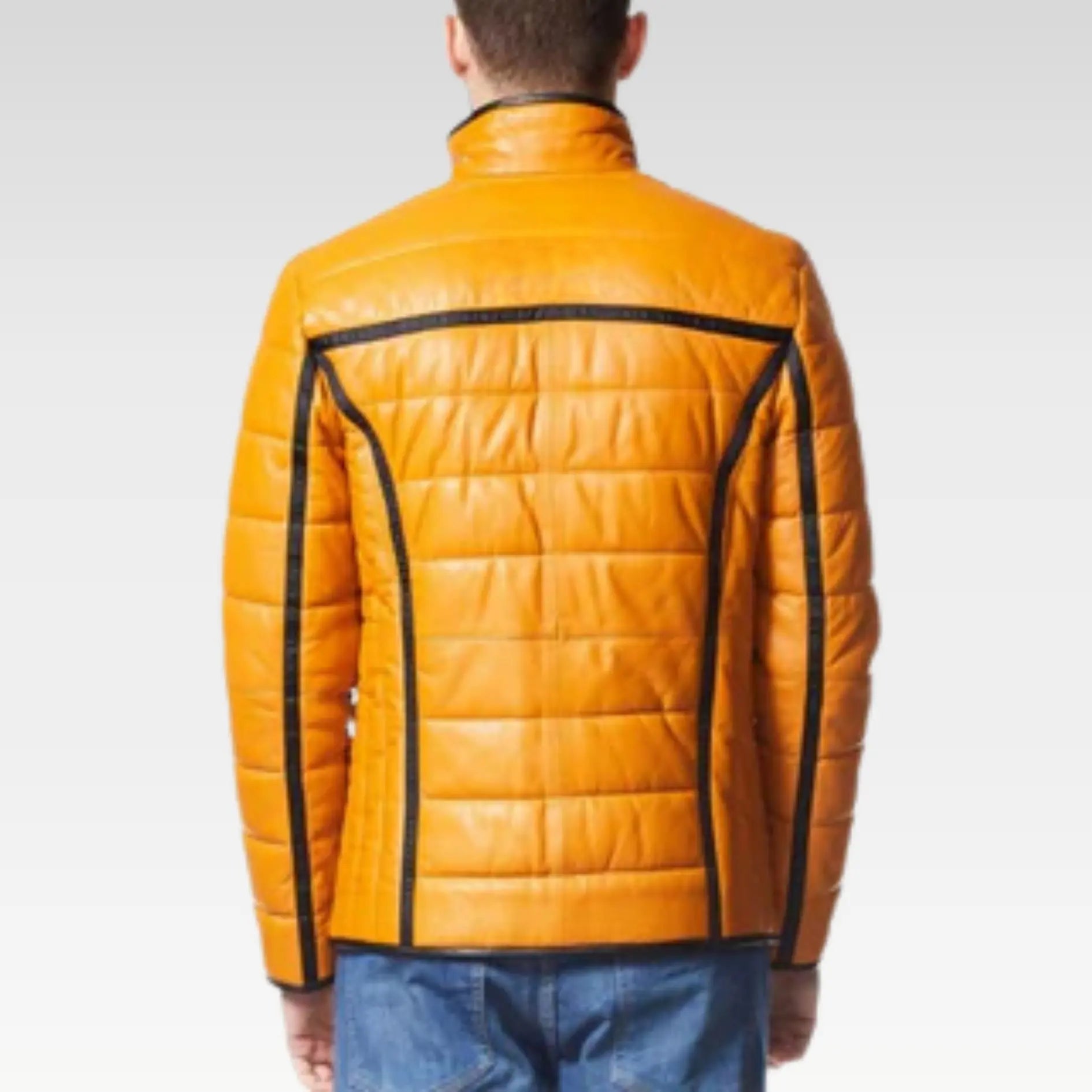 CAGE Yellow Padded Men's Premium Quilted Puffer Leather Jacket