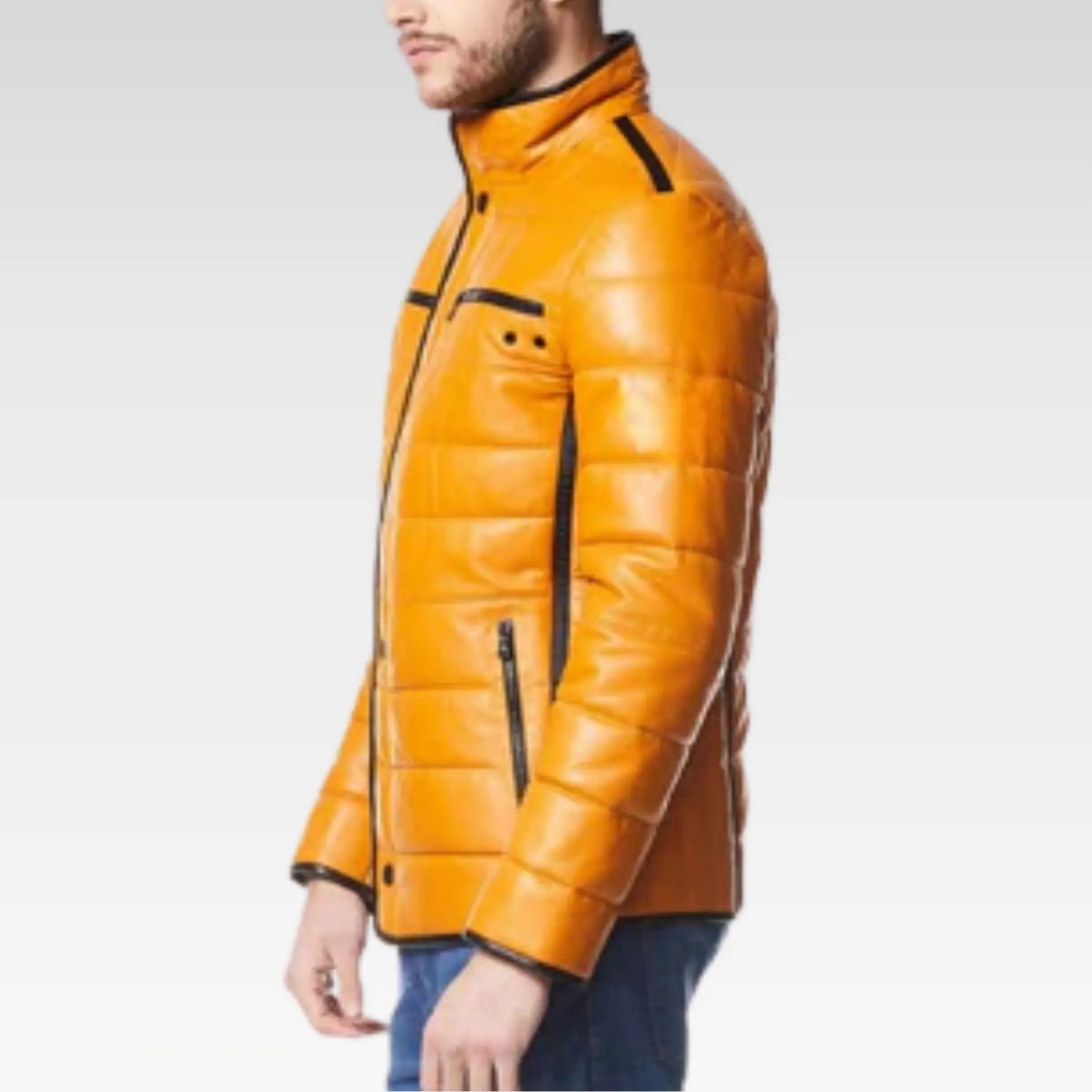 CAGE Yellow Padded Men's Premium Quilted Puffer Leather Jacket