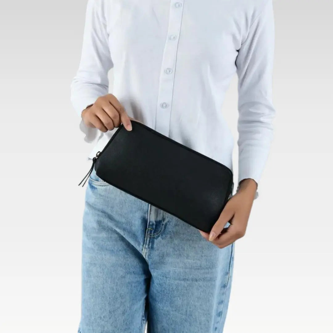 Classic Black Leather Clutch