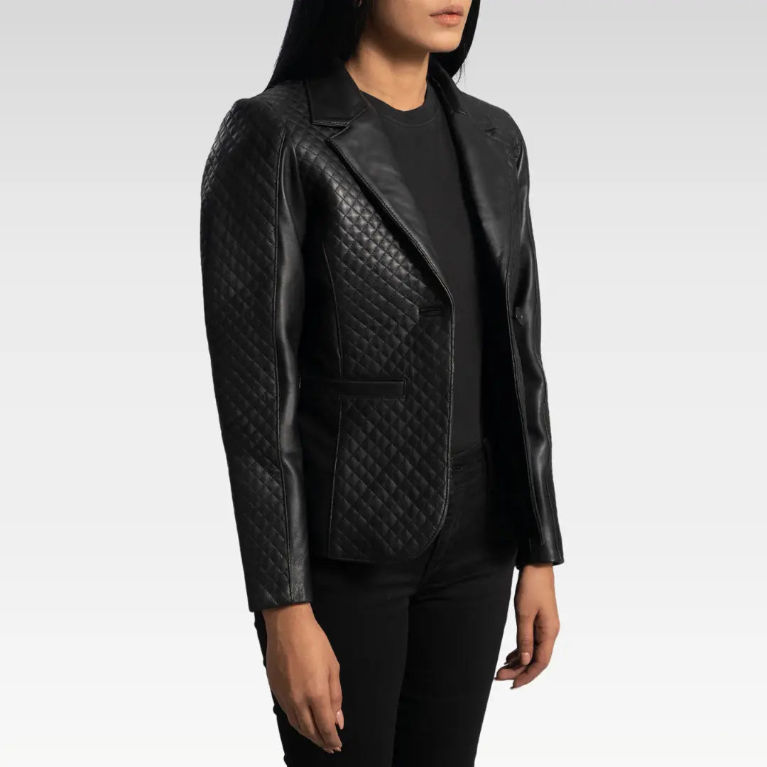 Cora Quilted BLACK Leather Blazer