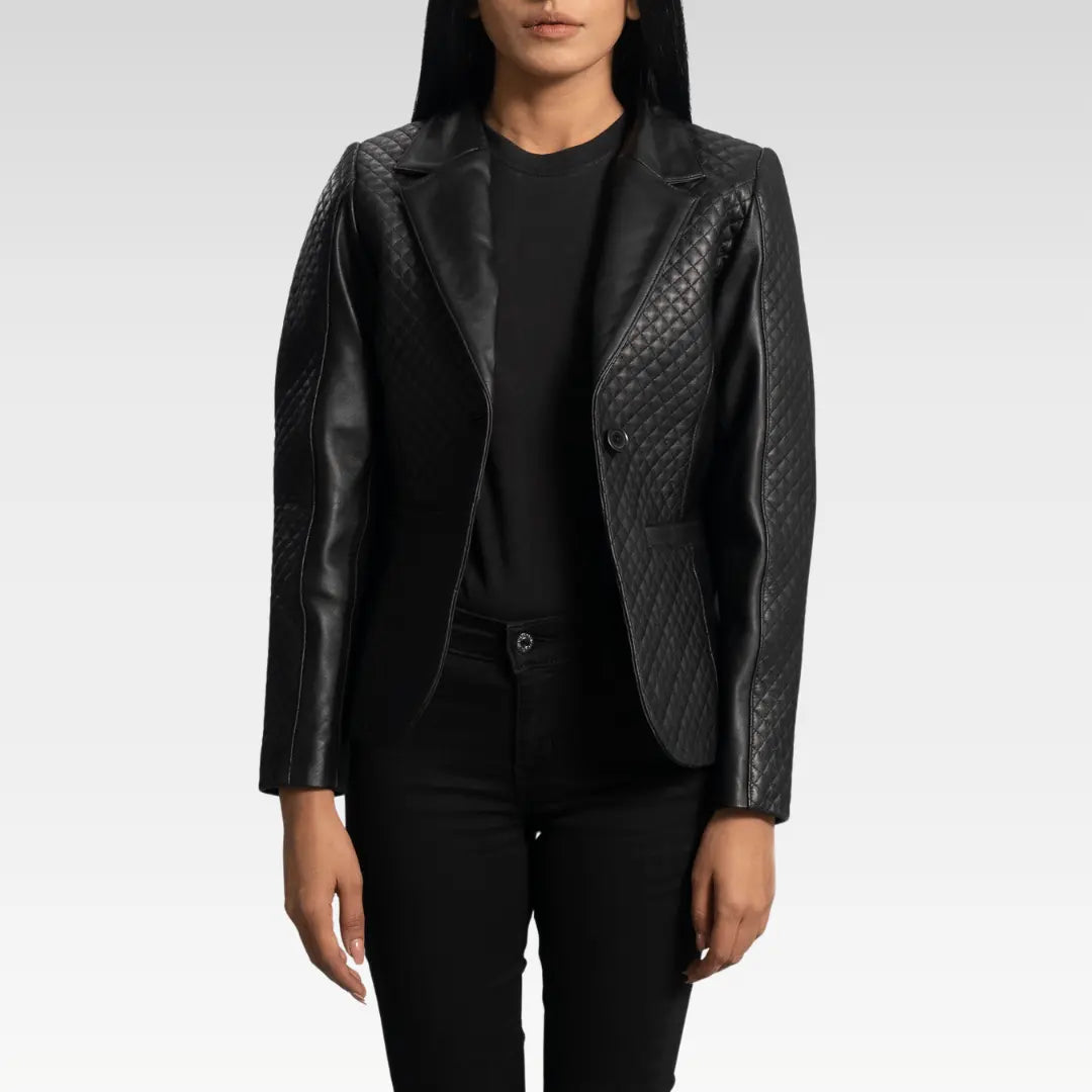 Cora Quilted BLACK Leather Blazer