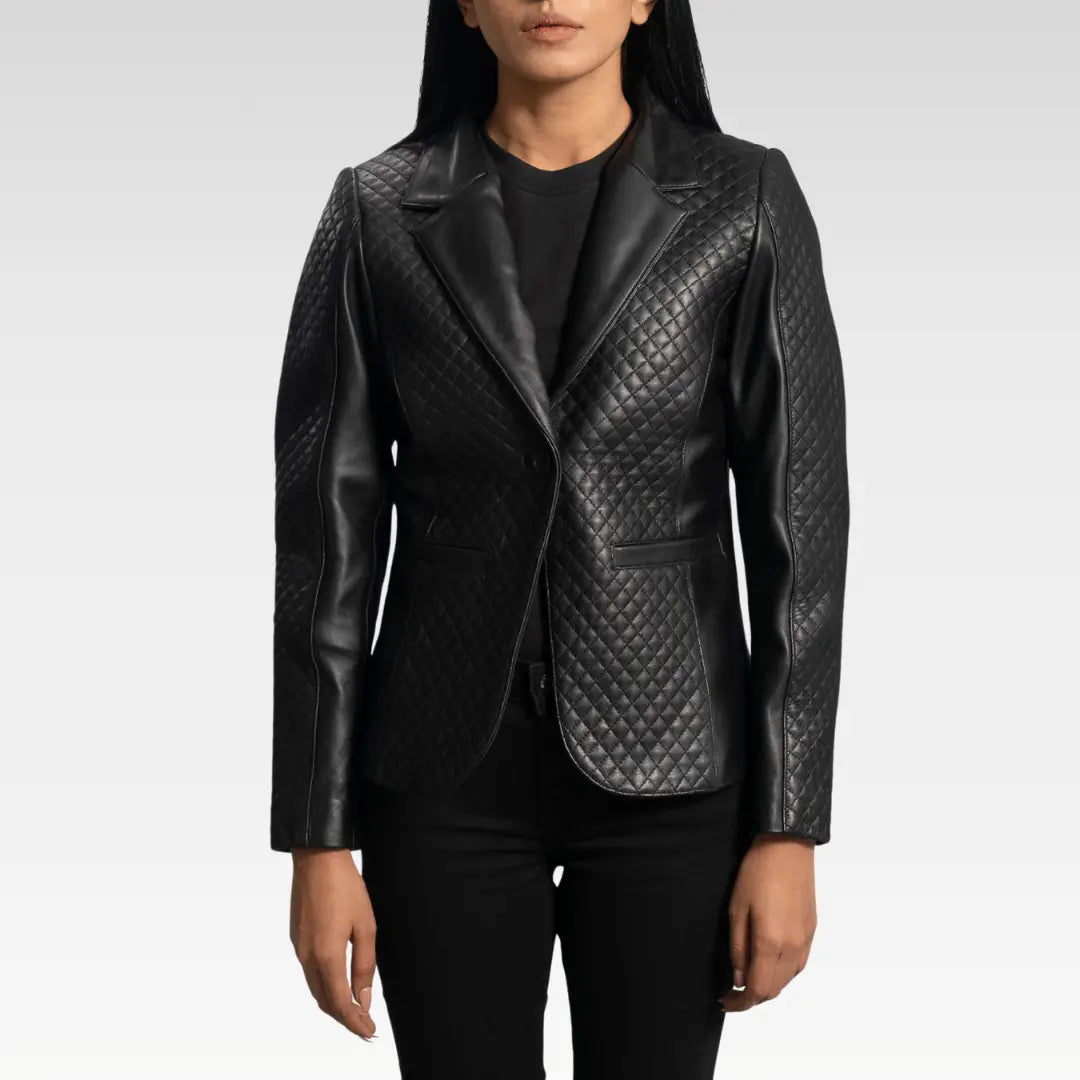 Cora Quilted BLACK Leather Blazer
